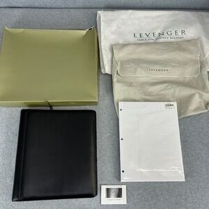 Levenger Leather 3-Ring Binder Organizer Black Refill Paper Box Dust Bag Large